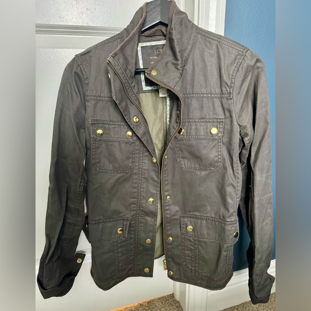 J. Crew Women's XS Dark Green Field Jacket with Gold Buttons